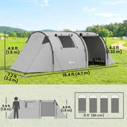 Outsunny - 3-4 Person Camping Tent with 2 Rooms, 3000mm Waterproof Portable Family Tent with Carry Bag, Grey