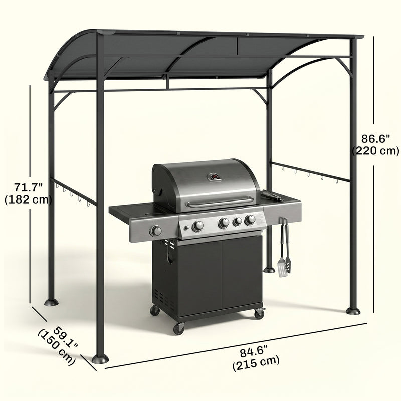 Outsunny - 7' x 5' Garden Grill Canopy, BBQ Grill Gazebo Tent with Steel Frame and Hooks, Outdoor Sun Shade, Charcoal Grey