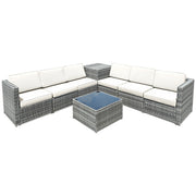 Costway - 8 Piece Wicker Sofa Rattan Dinning Set Patio Furniture with Storage Table-White