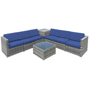 Costway - 8 Piece Wicker Sofa Rattan Dinning Set Patio Furniture with Storage Table-Navy