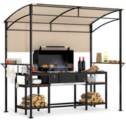 Costway - 7.8 x 4.4 FT Outdoor Patio BBQ Canopy with Metal Shelves and Bottle Openers-Beige