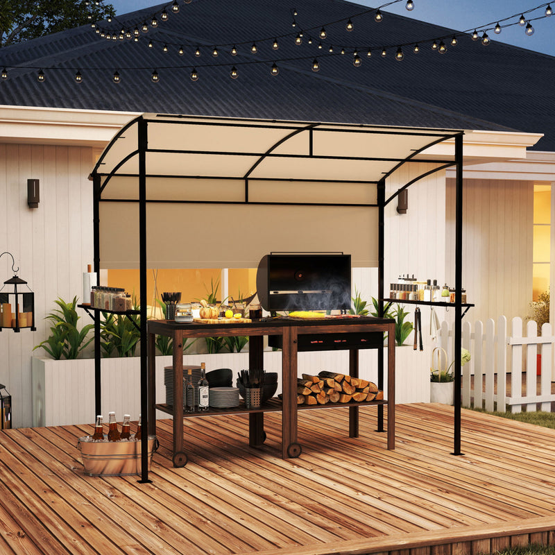 Costway - 7.8 x 4.4 FT Outdoor Patio BBQ Canopy with Metal Shelves and Bottle Openers-Beige