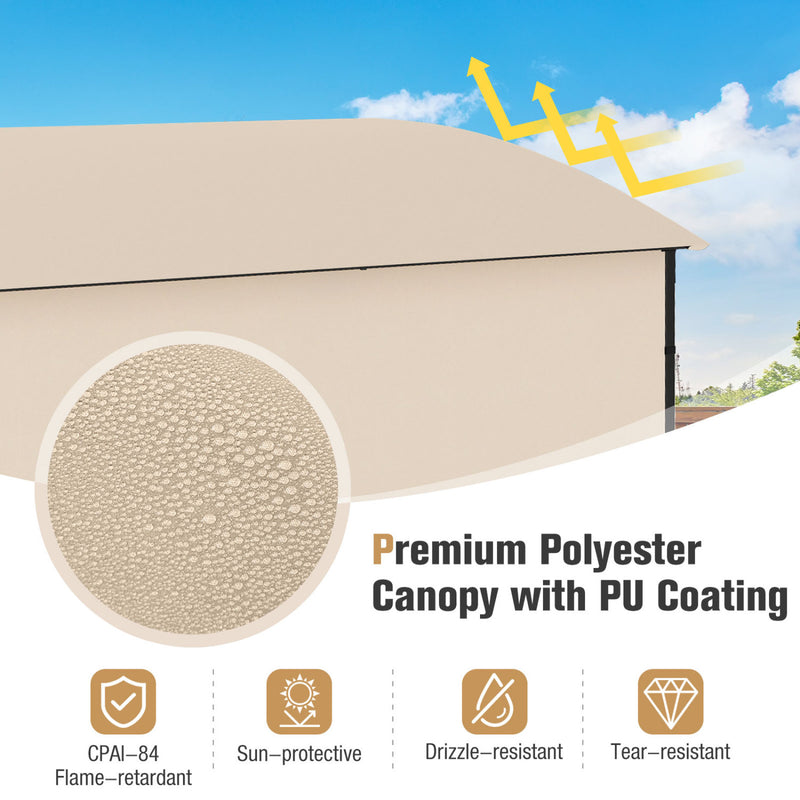 Costway - 7.8 x 4.4 FT Outdoor Patio BBQ Canopy with Metal Shelves and Bottle Openers-Beige