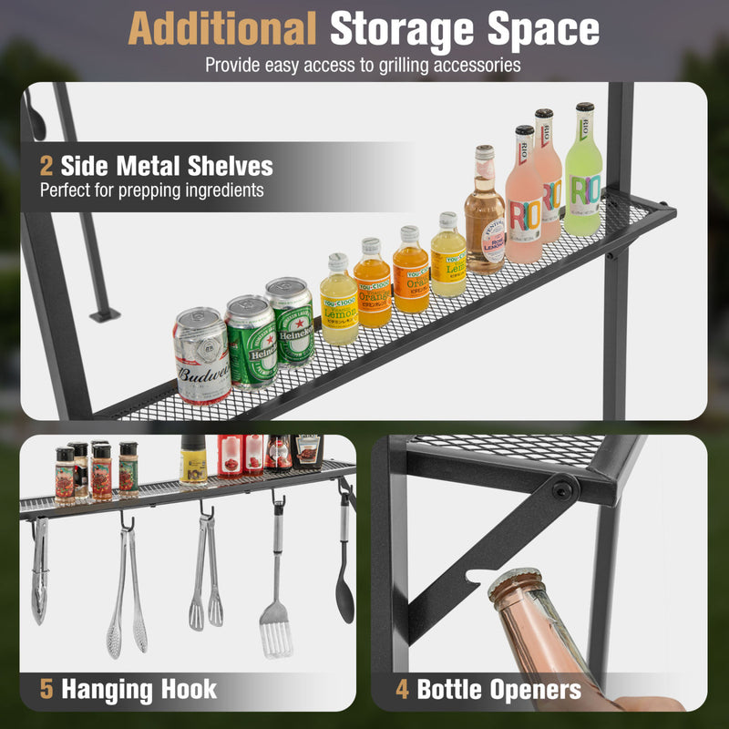 Costway - 7.8 x 4.4 FT Outdoor Patio BBQ Canopy with Metal Shelves and Bottle Openers-Beige