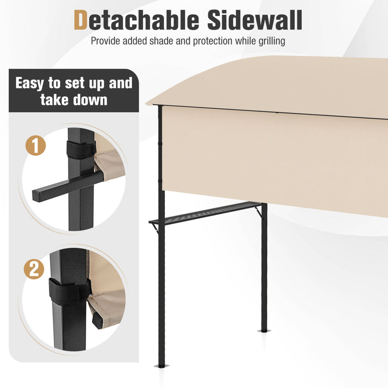 Costway - 7.8 x 4.4 FT Outdoor Patio BBQ Canopy with Metal Shelves and Bottle Openers-Beige