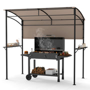 Costway - 7.8 x 4.4 FT Outdoor Patio BBQ Canopy with Metal Shelves and Bottle Openers-Brown
