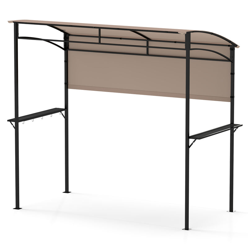 Costway - 7.8 x 4.4 FT Outdoor Patio BBQ Canopy with Metal Shelves and Bottle Openers-Brown