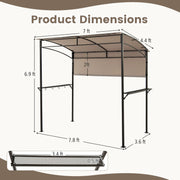 Costway - 7.8 x 4.4 FT Outdoor Patio BBQ Canopy with Metal Shelves and Bottle Openers-Brown