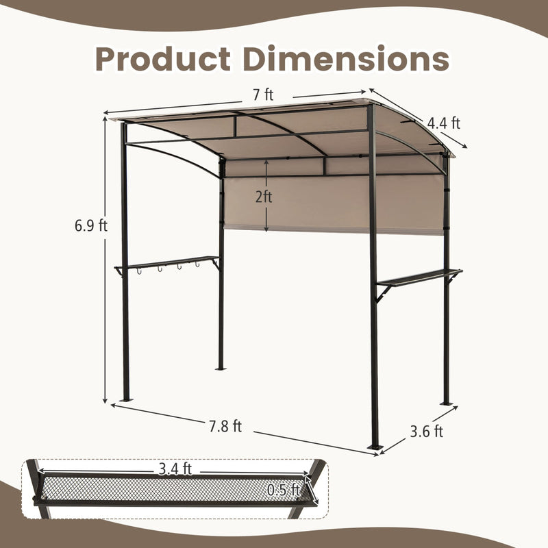 Costway - 7.8 x 4.4 FT Outdoor Patio BBQ Canopy with Metal Shelves and Bottle Openers-Brown