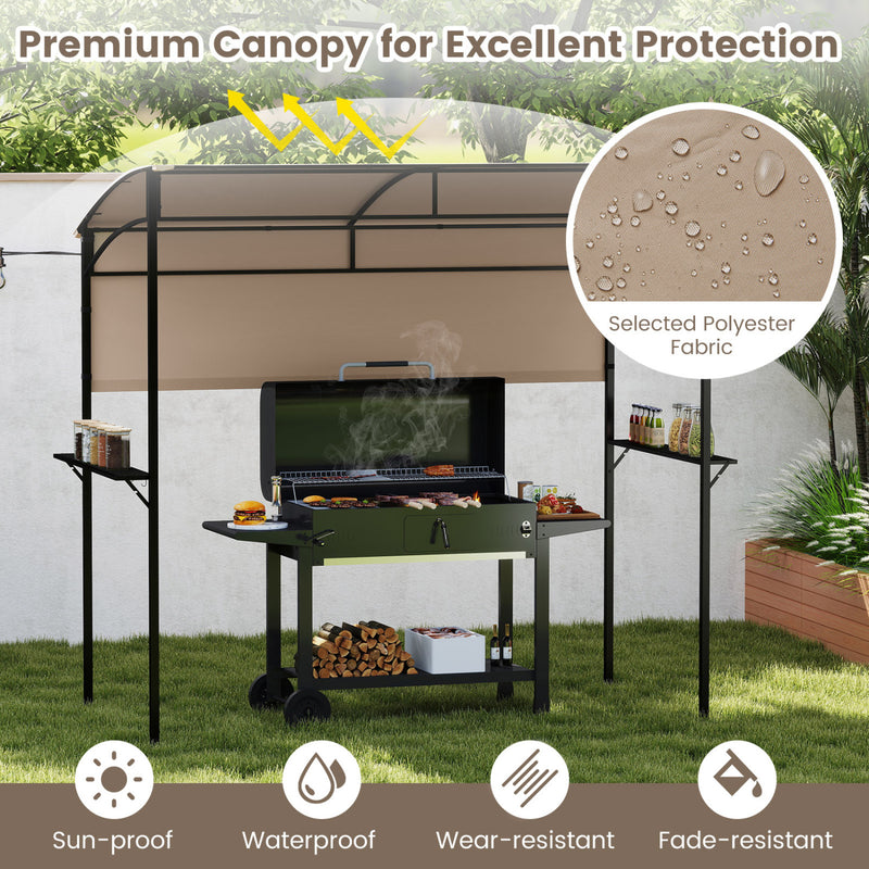 Costway - 7.8 x 4.4 FT Outdoor Patio BBQ Canopy with Metal Shelves and Bottle Openers-Brown