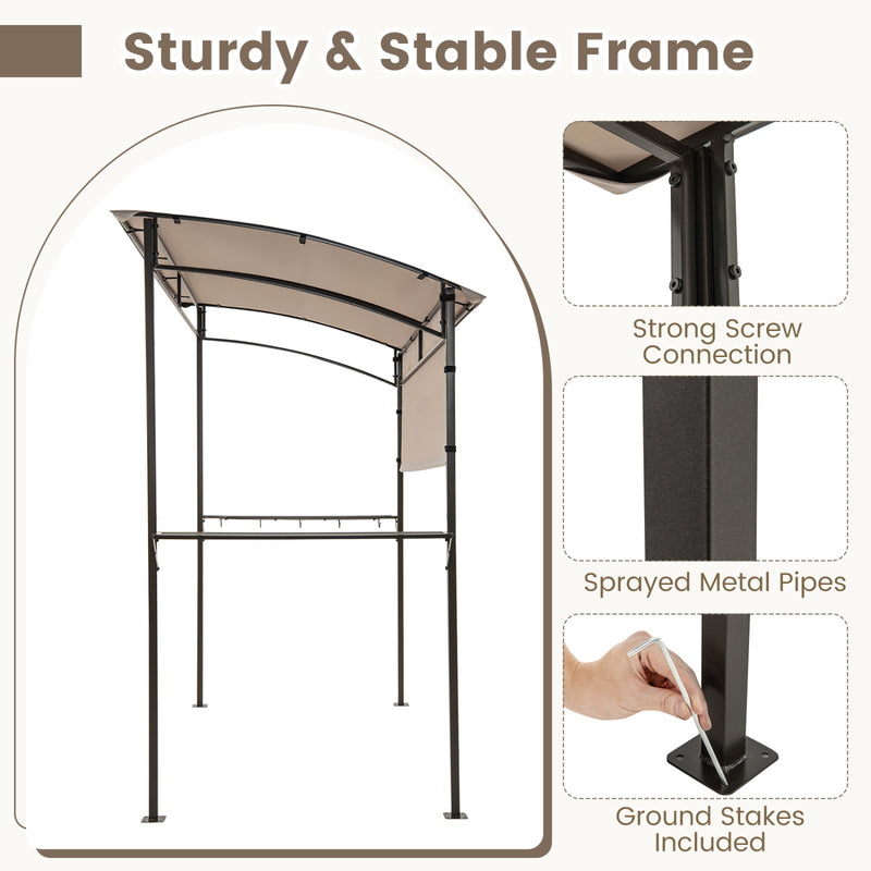 Costway - 7.8 x 4.4 FT Outdoor Patio BBQ Canopy with Metal Shelves and Bottle Openers-Brown