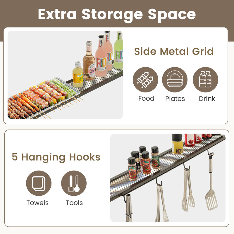 Costway - 7.8 x 4.4 FT Outdoor Patio BBQ Canopy with Metal Shelves and Bottle Openers-Brown