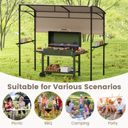 Costway - 7.8 x 4.4 FT Outdoor Patio BBQ Canopy with Metal Shelves and Bottle Openers-Brown