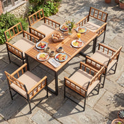 Costway - 7-Piece Outdoor Dining Set with Acacia Wood Table & Chairs and Umbrella Hole-Natural & Black