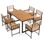 Costway - 7-Piece Outdoor Dining Set with Acacia Wood Table & Chairs and Umbrella Hole-Natural & Black