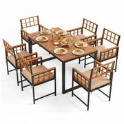 Costway - 7-Piece Outdoor Dining Set with Acacia Wood Table & Chairs and Umbrella Hole-Natural & Black