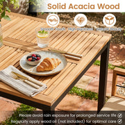 Costway - 7-Piece Outdoor Dining Set with Acacia Wood Table & Chairs and Umbrella Hole-Natural & Black