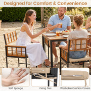 Costway - 7-Piece Outdoor Dining Set with Acacia Wood Table & Chairs and Umbrella Hole-Natural & Black