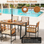 Costway - 7-Piece Outdoor Dining Set with Acacia Wood Table & Chairs and Umbrella Hole-Natural & Black