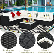 Costway - 7-Piece Outdoor Sectional Wicker Patio Sofa Set with Tempered Glass Top-Beige