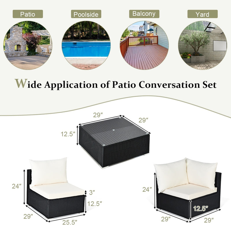 Costway - 7-Piece Outdoor Sectional Wicker Patio Sofa Set with Tempered Glass Top-Beige