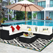 Costway - 7-Piece Outdoor Sectional Wicker Patio Sofa Set with Tempered Glass Top-Beige
