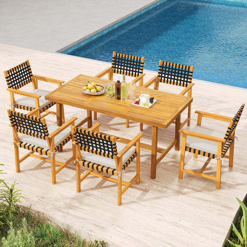 Costway - 7-Piece Patio Dining Set for 6 People Farmhouse Furniture