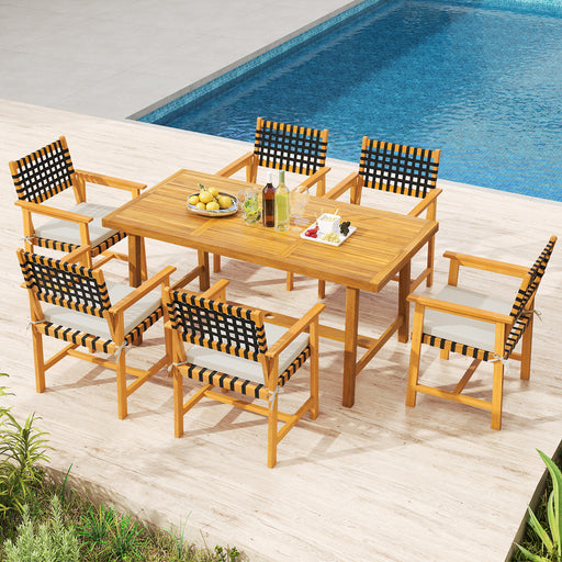 Costway - 7-Piece Patio Dining Set for 6 People Farmhouse Furniture
