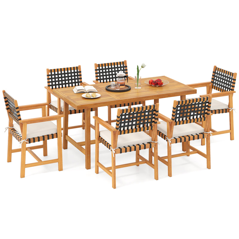 Costway - 7-Piece Patio Dining Set for 6 People Farmhouse Furniture