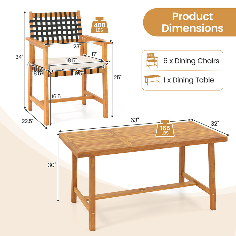 Costway - 7-Piece Patio Dining Set for 6 People Farmhouse Furniture