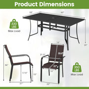 Costway - 7-Piece Patio Dining Set for 6 with Rectangle Metal Table and Stackable Breathable Mesh Armchairs-Brown
