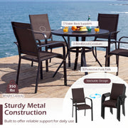 Costway - 7-Piece Patio Dining Set for 6 with Rectangle Metal Table and Stackable Breathable Mesh Armchairs-Brown