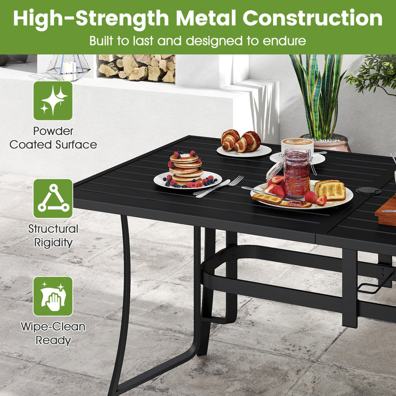 Costway - 7-Piece Patio Dining Set for 6 with Rectangle Metal Table and Stackable Breathable Mesh Armchairs-Brown