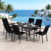Costway - 7-Piece Patio Dining Set for 6 with Rectangle Metal Table and Stackable Breathable Mesh Armchairs-Black