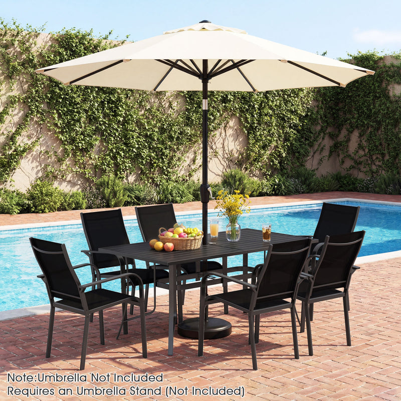 Costway - 7-Piece Patio Dining Set for 6 with Rectangle Metal Table and Stackable Breathable Mesh Armchairs-Black
