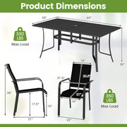 Costway - 7-Piece Patio Dining Set for 6 with Rectangle Metal Table and Stackable Breathable Mesh Armchairs-Black