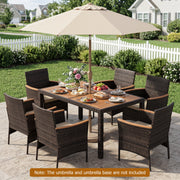 Costway - 7-Piece Patio Dining Set with Wood Tabletop and Padded Cushion for Backyard-Brown