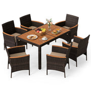 Costway - 7-Piece Patio Dining Set with Wood Tabletop and Padded Cushion for Backyard-Brown