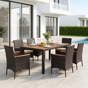 Costway - 7-Piece Patio Dining Set with Wood Tabletop and Padded Cushion for Backyard-Brown