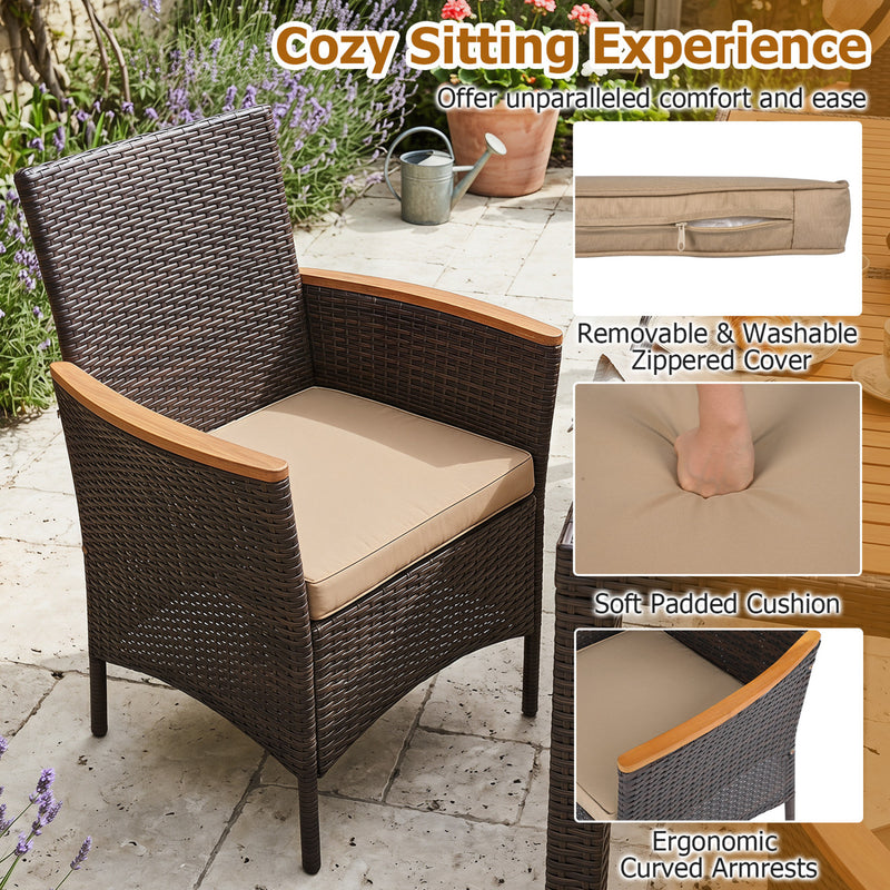 Costway - 7-Piece Patio Dining Set with Wood Tabletop and Padded Cushion for Backyard-Brown