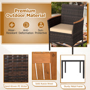 Costway - 7-Piece Patio Dining Set with Wood Tabletop and Padded Cushion for Backyard-Brown