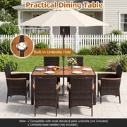 Costway - 7-Piece Patio Dining Set with Wood Tabletop and Padded Cushion for Backyard-Brown