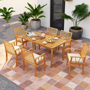Costway - 7 Pieces Acacia Wood Patio Dining Set with 1.97 Inch Umbrella Hole and Padded Cushions