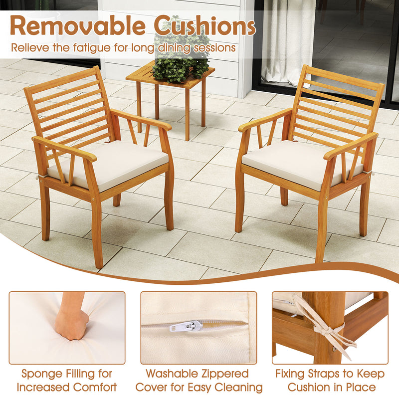 Costway - 7 Pieces Acacia Wood Patio Dining Set with 1.97 Inch Umbrella Hole and Padded Cushions