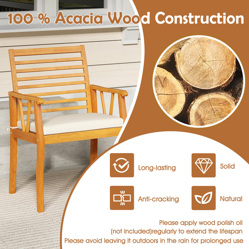 Costway - 7 Pieces Acacia Wood Patio Dining Set with 1.97 Inch Umbrella Hole and Padded Cushions