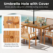 Costway - 7 Pieces Acacia Wood Patio Dining Set with 1.97 Inch Umbrella Hole and Padded Cushions