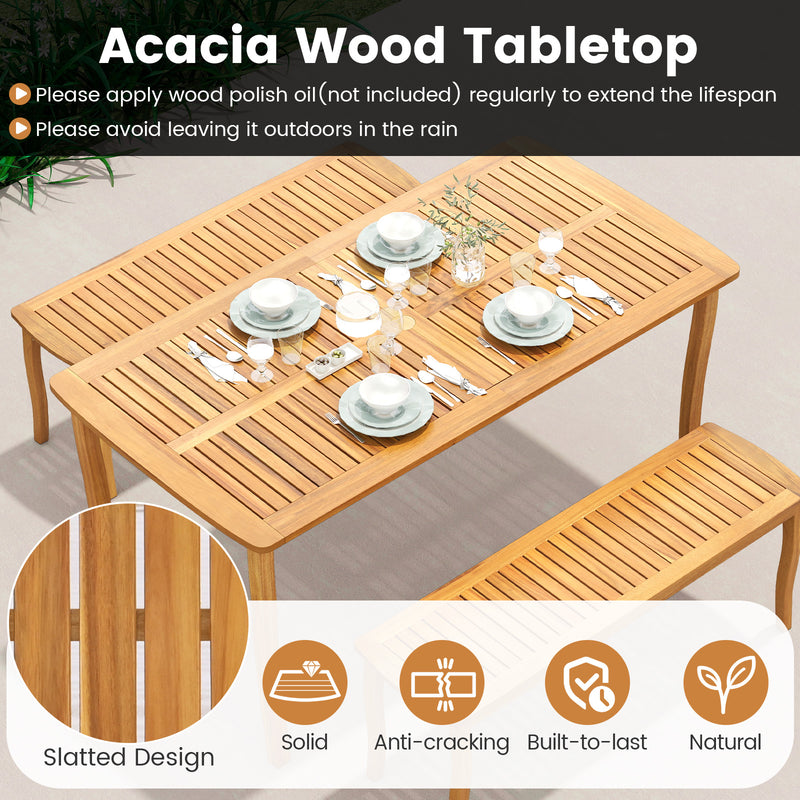 Costway - 7 Pieces Acacia Wood Patio Dining Set with 1.97 Inch Umbrella Hole and Padded Cushions