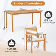 Costway - 7 Pieces Acacia Wood Patio Dining Set with 1.97 Inch Umbrella Hole and Padded Cushions