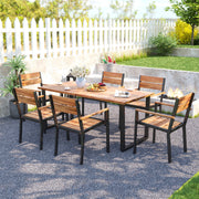 Costway - 7 Pieces Acacia Wood Patio Dining Set with Metal Frame and 2 Inches Umbrella Hole