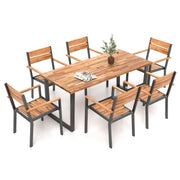 Costway - 7 Pieces Acacia Wood Patio Dining Set with Metal Frame and 2 Inches Umbrella Hole
